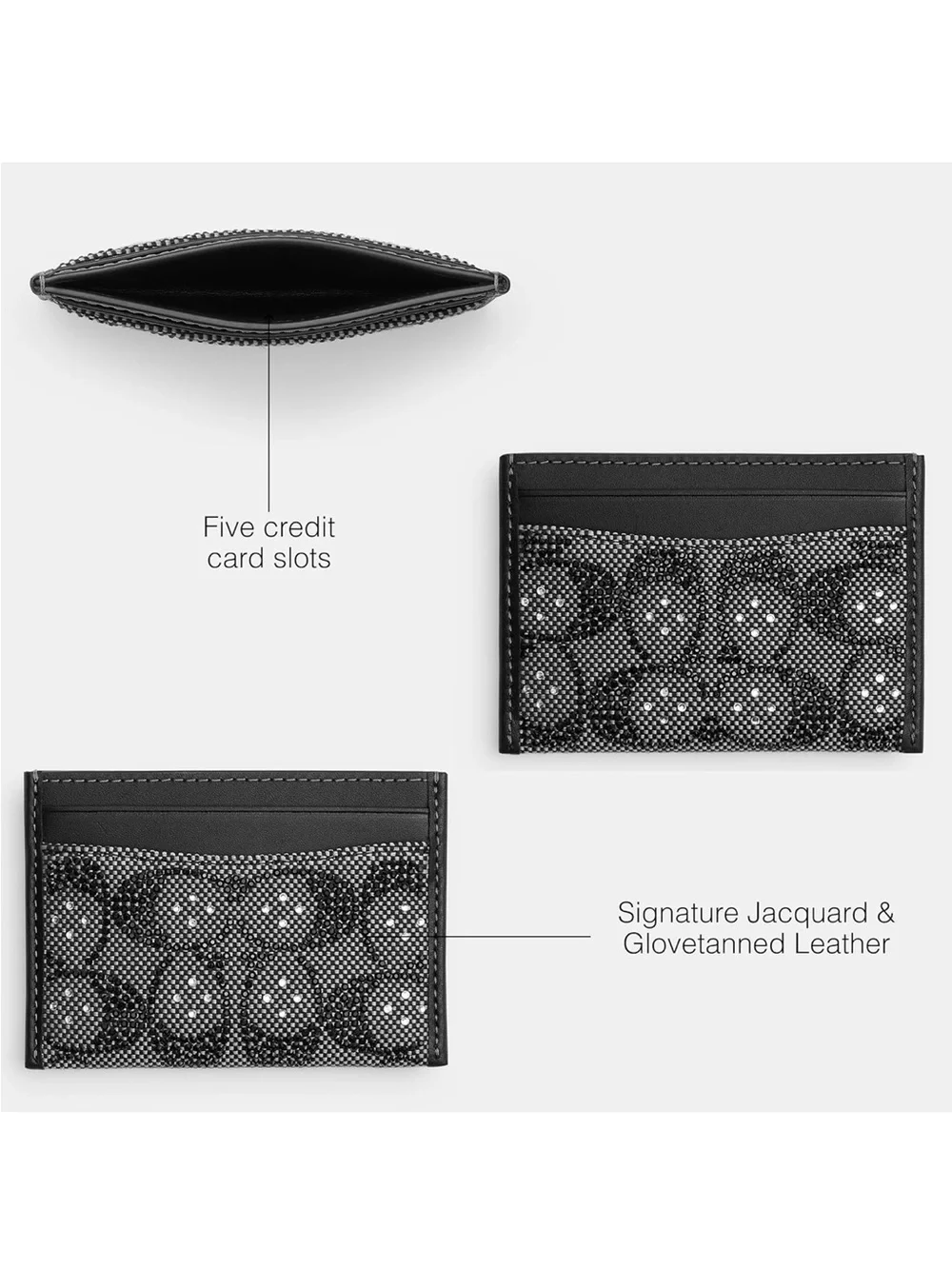 Coach Black Crystal Signature Jacquard Essential Card Case Wallet - New - Picture 3 of 9